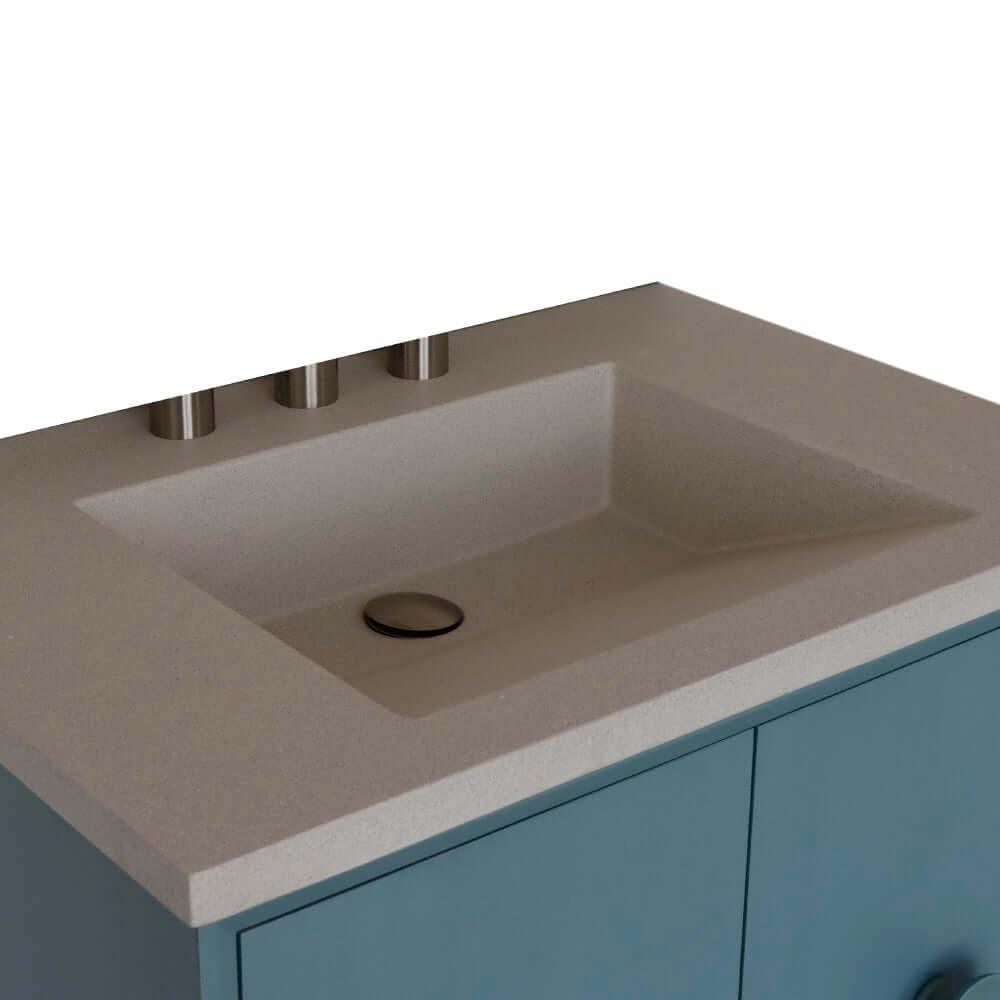 Bellaterra 400400C-AB-CTWH 31" Wood Single Vanity w/ Concrete Top Rectangle Sink (Aqua Blue)