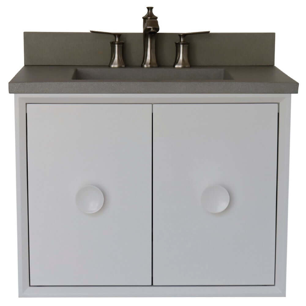 Bellaterra 400400C-WH-CTDG 31" Wood Single Vanity w/ Concrete Top Rectangle Sink (White)