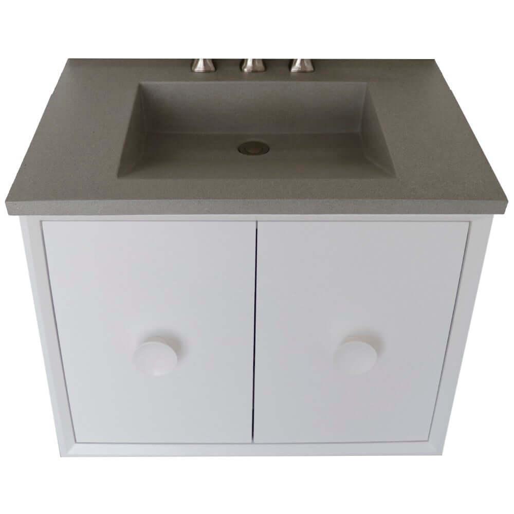Bellaterra 400400C-WH-CTDG 31" Wood Single Vanity w/ Concrete Top Rectangle Sink (White)