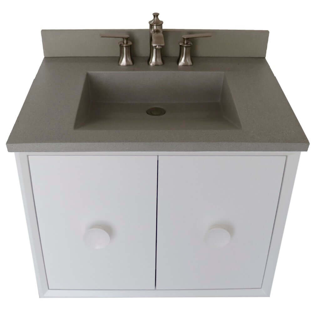 Bellaterra 400400C-WH-CTDG 31" Wood Single Vanity w/ Concrete Top Rectangle Sink (White)