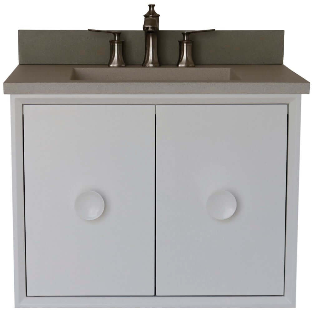 Bellaterra 400400C-WH-CTWH 31" Wood Single Vanity w/ Concrete Top Rectangle Sink (White)