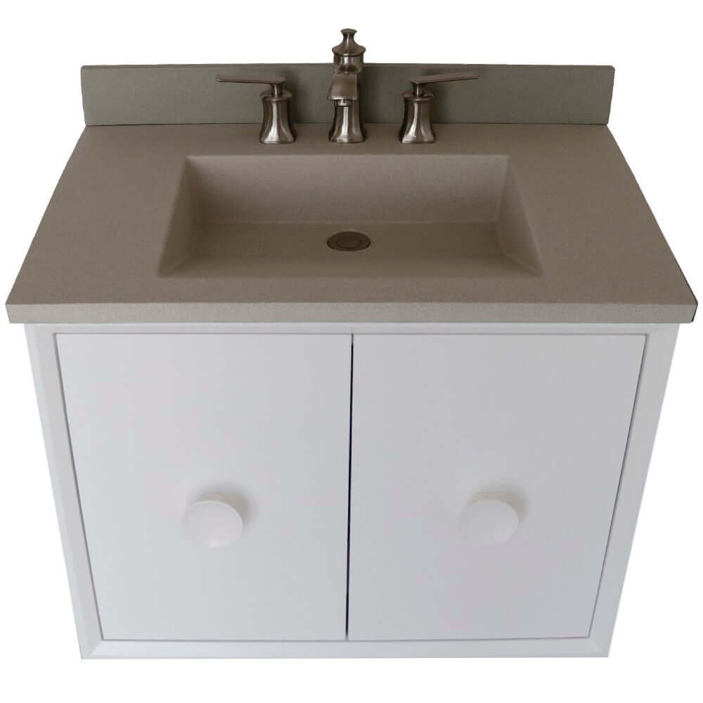 Bellaterra 400400C-WH-CTWH 31" Wood Single Vanity w/ Concrete Top Rectangle Sink (White)