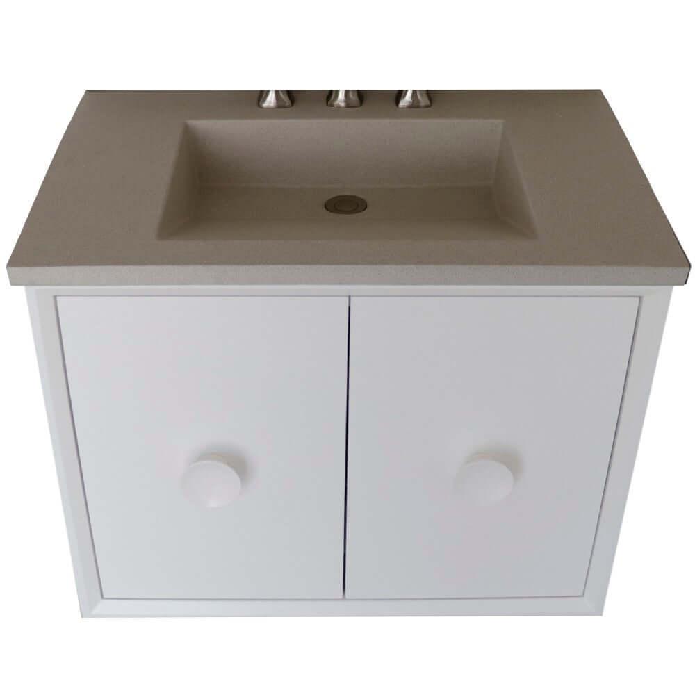 Bellaterra 400400C-WH-CTWH 31" Wood Single Vanity w/ Concrete Top Rectangle Sink (White)