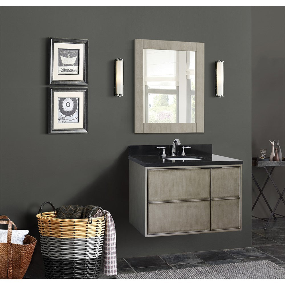 Bellaterra 37" Single Wall Mount Vanity in Linen Brown Finish with Counter Top and Sink 400500-CAB-LN, Black Galaxy / Oval, Front