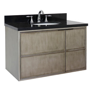 Bellaterra 37" Single Wall Mount Vanity in Linen Brown Finish with Counter Top and Sink 400500-CAB-LN, Black Galaxy / Oval, Front