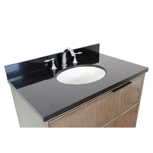 Bellaterra 37" Single Wall Mount Vanity in Linen Brown Finish with Counter Top and Sink 400500-CAB-LN, Black Galaxy / Oval, Basin
