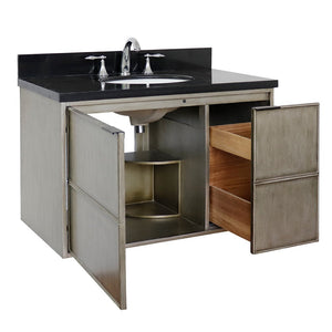 Bellaterra 37" Single Wall Mount Vanity in Linen Brown Finish with Counter Top and Sink 400500-CAB-LN, Black Galaxy / Oval, Open
