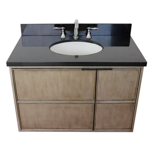 Bellaterra 37" Single Wall Mount Vanity in Linen Brown Finish with Counter Top and Sink 400500-CAB-LN, Black Galaxy / Oval, Front