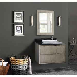 Bellaterra 37" Single Wall Mount Vanity in Linen Brown Finish with Counter Top and Sink 400500-CAB-LN, Black Galaxy / Round, Front