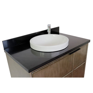 Bellaterra 37" Single Wall Mount Vanity in Linen Brown Finish with Counter Top and Sink 400500-CAB-LN, Black Galaxy / Round, Basin