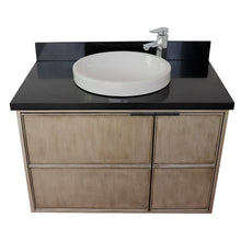 Load image into Gallery viewer, Bellaterra 37&quot; Single Wall Mount Vanity in Linen Brown Finish with Counter Top and Sink 400500-CAB-LN, Black Galaxy / Round, Front Top