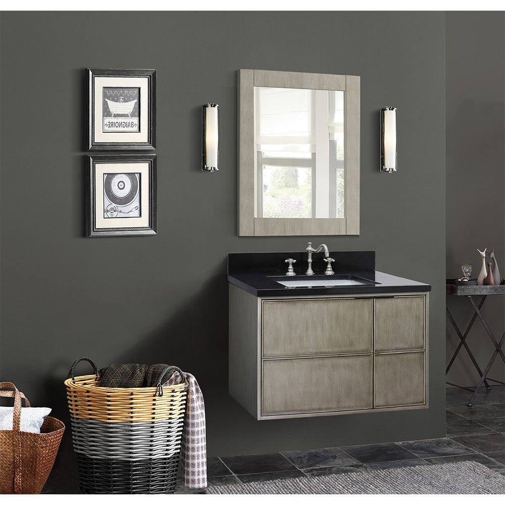 Bellaterra 37" Single Wall Mount Vanity in Linen Brown Finish with Counter Top and Sink 400500-CAB-LN, Black Galaxy / Rectangle, Front