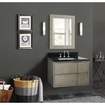 Bellaterra 37" Single Wall Mount Vanity in Linen Brown Finish with Counter Top and Sink 400500-CAB-LN, Black Galaxy / Rectangle, Front