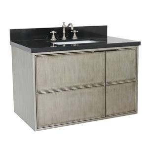 Bellaterra 37" Single Wall Mount Vanity in Linen Brown Finish with Counter Top and Sink 400500-CAB-LN, Black Galaxy / Rectangle, Front