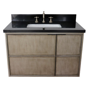 Bellaterra 37" Single Wall Mount Vanity in Linen Brown Finish with Counter Top and Sink 400500-CAB-LN, Black Galaxy / Rectangle, Front
