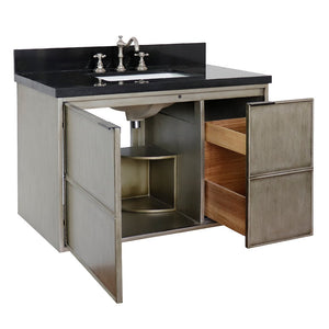 Bellaterra 37" Single Wall Mount Vanity in Linen Brown Finish with Counter Top and Sink 400500-CAB-LN, Black Galaxy / Rectangle, Open