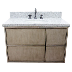 Bellaterra 37" Single Wall Mount Vanity in Linen Brown Finish with Counter Top and Sink 400500-CAB-LN, Gray Granite / Oval, Front