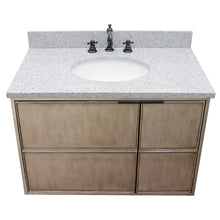 Load image into Gallery viewer, Bellaterra 37&quot; Single Wall Mount Vanity in Linen Brown Finish with Counter Top and Sink 400500-CAB-LN, Gray Granite / Oval, Top Front