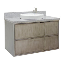 Load image into Gallery viewer, Bellaterra 37&quot; Single Wall Mount Vanity in Linen Brown Finish with Counter Top and Sink 400500-CAB-LN, Gray Granite / Round, Front