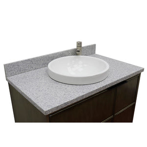 Bellaterra 37" Single Wall Mount Vanity in Linen Brown Finish with Counter Top and Sink 400500-CAB-LN, Gray Granite / Round, Front