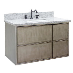 Bellaterra 37" Single Wall Mount Vanity in Linen Brown Finish with Counter Top and Sink 400500-CAB-LN, Gray Granite / Rectangle, Front