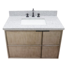 Load image into Gallery viewer, Bellaterra 37&quot; Single Wall Mount Vanity in Linen Brown Finish with Counter Top and Sink 400500-CAB-LN, Gray Granite / Rectangle, Top Front