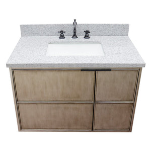 Bellaterra 37" Single Wall Mount Vanity in Linen Brown Finish with Counter Top and Sink 400500-CAB-LN, Gray Granite / Rectangle, Top Front