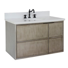 Load image into Gallery viewer, Bellaterra 37&quot; Single Wall Mount Vanity in Linen Brown Finish with Counter Top and Sink 400500-CAB-LN, White Quartz / Oval, Front