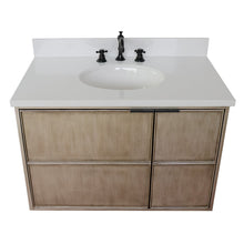 Load image into Gallery viewer, Bellaterra 37&quot; Single Wall Mount Vanity in Linen Brown Finish with Counter Top and Sink 400500-CAB-LN, White Quartz / Oval, Top Front
