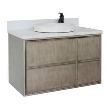 Load image into Gallery viewer, Bellaterra 37&quot; Single Wall Mount Vanity in Linen Brown Finish with Counter Top and Sink 400500-CAB-LN, White Quartz / Round, Front