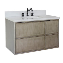 Load image into Gallery viewer, Bellaterra 37&quot; Single Wall Mount Vanity in Linen Brown Finish with Counter Top and Sink 400500-CAB-LN, White Quartz / Rectangle, Front
