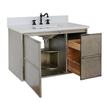 Load image into Gallery viewer, Bellaterra 37&quot; Single Wall Mount Vanity in Linen Brown Finish with Counter Top and Sink 400500-CAB-LN, White Quartz / Rectangle, Open