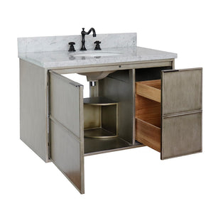 Bellaterra 37" Single Wall Mount Vanity in Linen Brown Finish with Counter Top and Sink 400500-CAB-LN, White Quartz / Round, Open