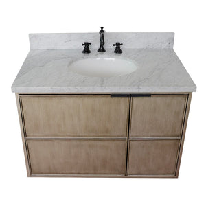 Bellaterra 37" Single Wall Mount Vanity in Linen Brown Finish with Counter Top and Sink 400500-CAB-LN, White Quartz / Round, Top Front