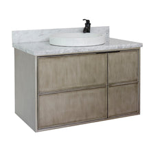 Load image into Gallery viewer, Bellaterra 37&quot; Single Wall Mount Vanity in Linen Brown Finish with Counter Top and Sink 400500-CAB-LN, White Carrara Marble / Round, Front