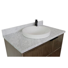 Load image into Gallery viewer, Bellaterra 37&quot; Single Wall Mount Vanity in Linen Brown Finish with Counter Top and Sink 400500-CAB-LN, White Carrara Marble / Round, Basin