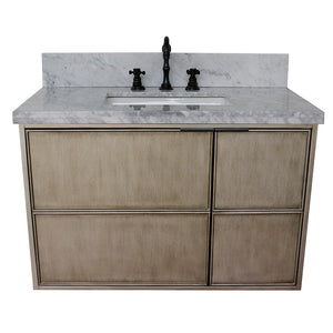 Bellaterra 37" Single Wall Mount Vanity in Linen Brown Finish with Counter Top and Sink 400500-CAB-LN, White Carrara Marble / Rectangle, Front
