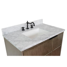 Load image into Gallery viewer, Bellaterra 37&quot; Single Wall Mount Vanity in Linen Brown Finish with Counter Top and Sink 400500-CAB-LN, White Carrara Marble / Rectangle, Top Basin