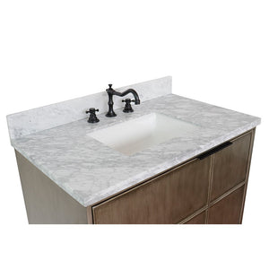 Bellaterra 37" Single Wall Mount Vanity in Linen Brown Finish with Counter Top and Sink 400500-CAB-LN, White Carrara Marble / Rectangle, Top Basin