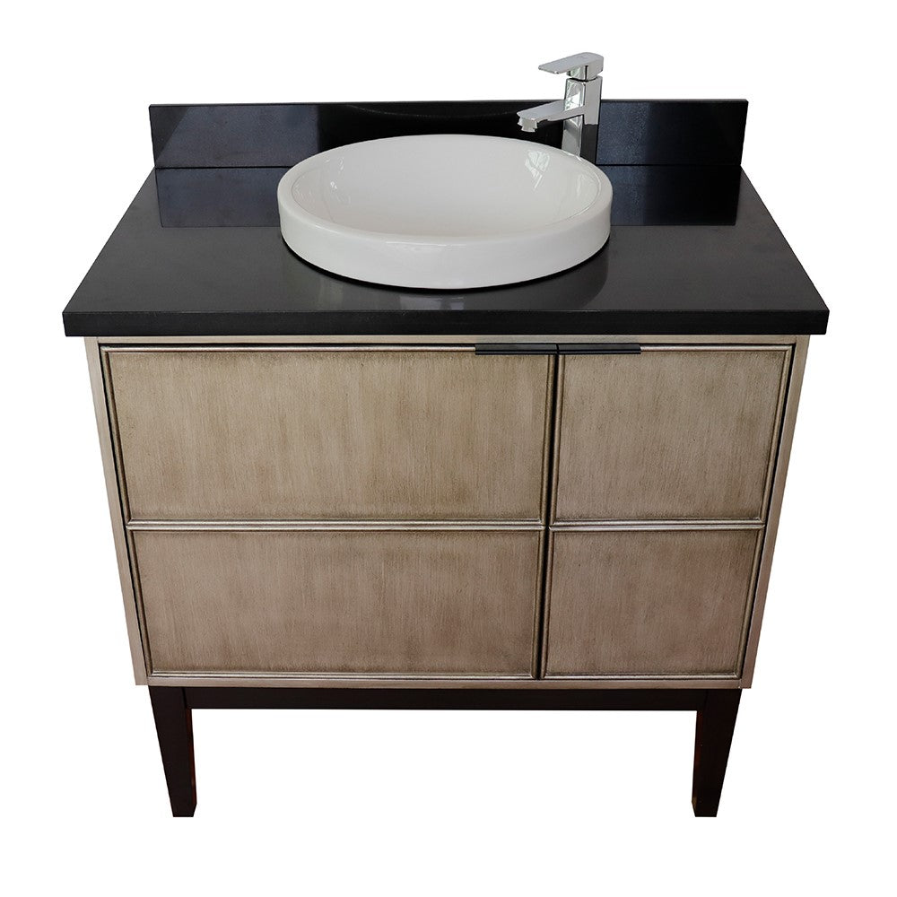 Bellaterra 37" Single Vanity in Linen Brown Finish with Counter Top and Sink 400500-LN, Black Galaxy / Round, Front 