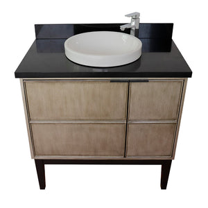 Bellaterra 37" Single Vanity in Linen Brown Finish with Counter Top and Sink 400500-LN, Black Galaxy / Round, Front 