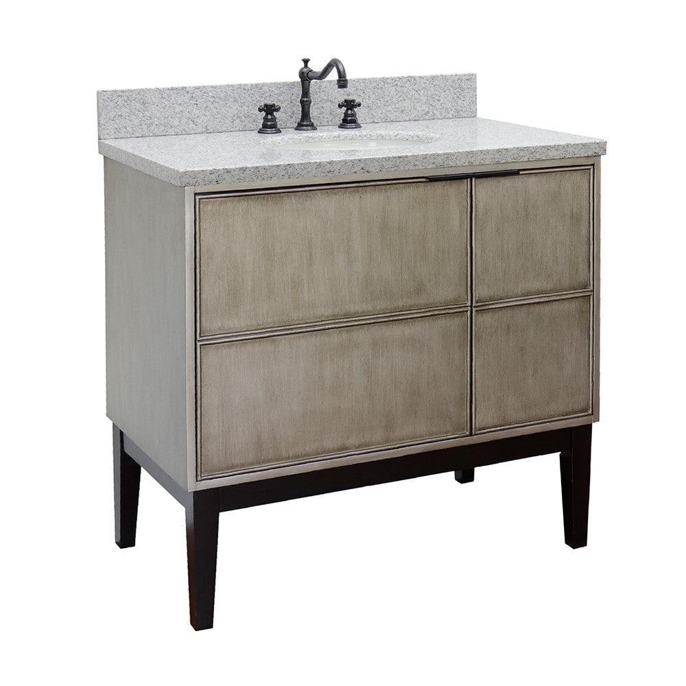 Bellaterra 37" Single Vanity in Linen Brown Finish with Counter Top and Sink 400500-LN, Gray Granite / Oval, Front