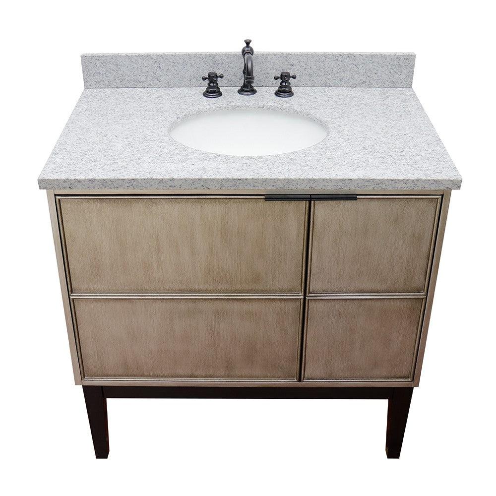 Bellaterra 37" Single Vanity in Linen Brown Finish with Counter Top and Sink 400500-LN, Gray Granite / Oval, Top Front