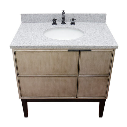 Bellaterra 37" Single Vanity in Linen Brown Finish with Counter Top and Sink 400500-LN, Gray Granite / Oval, Top Front