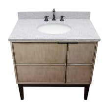 Load image into Gallery viewer, Bellaterra 37&quot; Single Vanity in Linen Brown Finish with Counter Top and Sink 400500-LN, Gray Granite / Oval, Top Front
