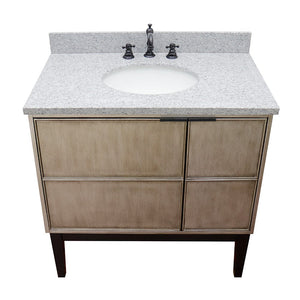 Bellaterra 37" Single Vanity in Linen Brown Finish with Counter Top and Sink 400500-LN, Gray Granite / Oval, Top Front