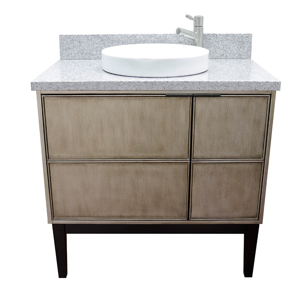 Bellaterra 37" Single Vanity in Linen Brown Finish with Counter Top and Sink 400500-LN, Gray Granite / Round, Front