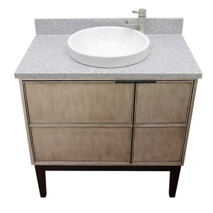 Bellaterra 37" Single Vanity in Linen Brown Finish with Counter Top and Sink 400500-LN, Gray Granite / Round, Top View