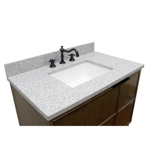 Bellaterra 37" Single Vanity in Linen Brown Finish with Counter Top and Sink 400500-LN, Gray Granite / Rectangle, Top Front