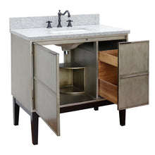 Load image into Gallery viewer, Bellaterra 37&quot; Single Vanity in Linen Brown Finish with Counter Top and Sink 400500-LN, Gray Granite / Rectangle, Open Drawers and Cabinet